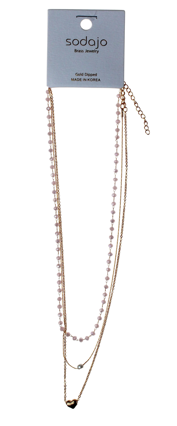 Joia Accessories Illiana Dainty Beaded Necklace w/ Heart Pendant – Elegant Layered Jewelry