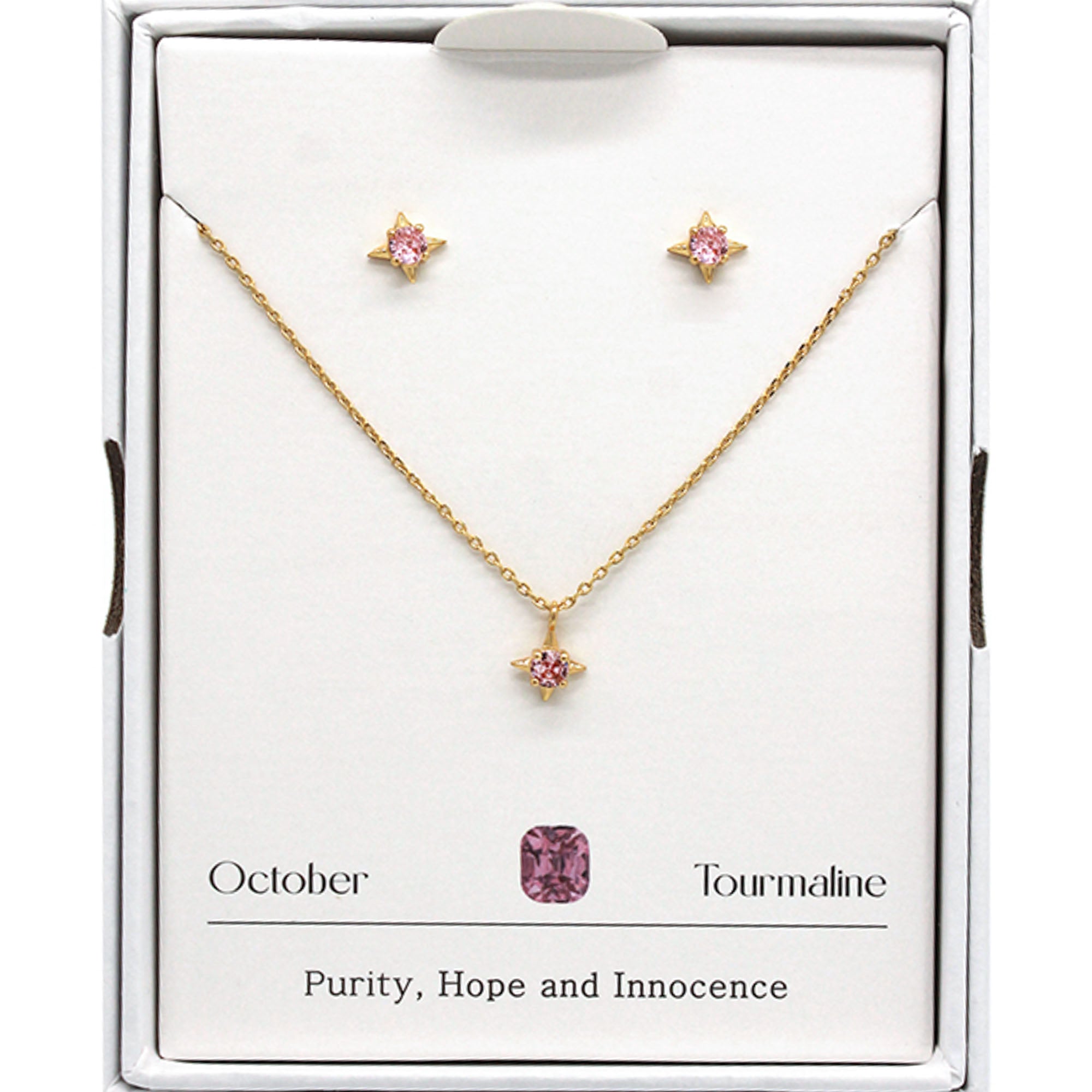 Joia Birthstone Star Necklace w/Earrings – Elegant 16” Jewelry Duo  OCTOBER  JOIA TRADING CO.