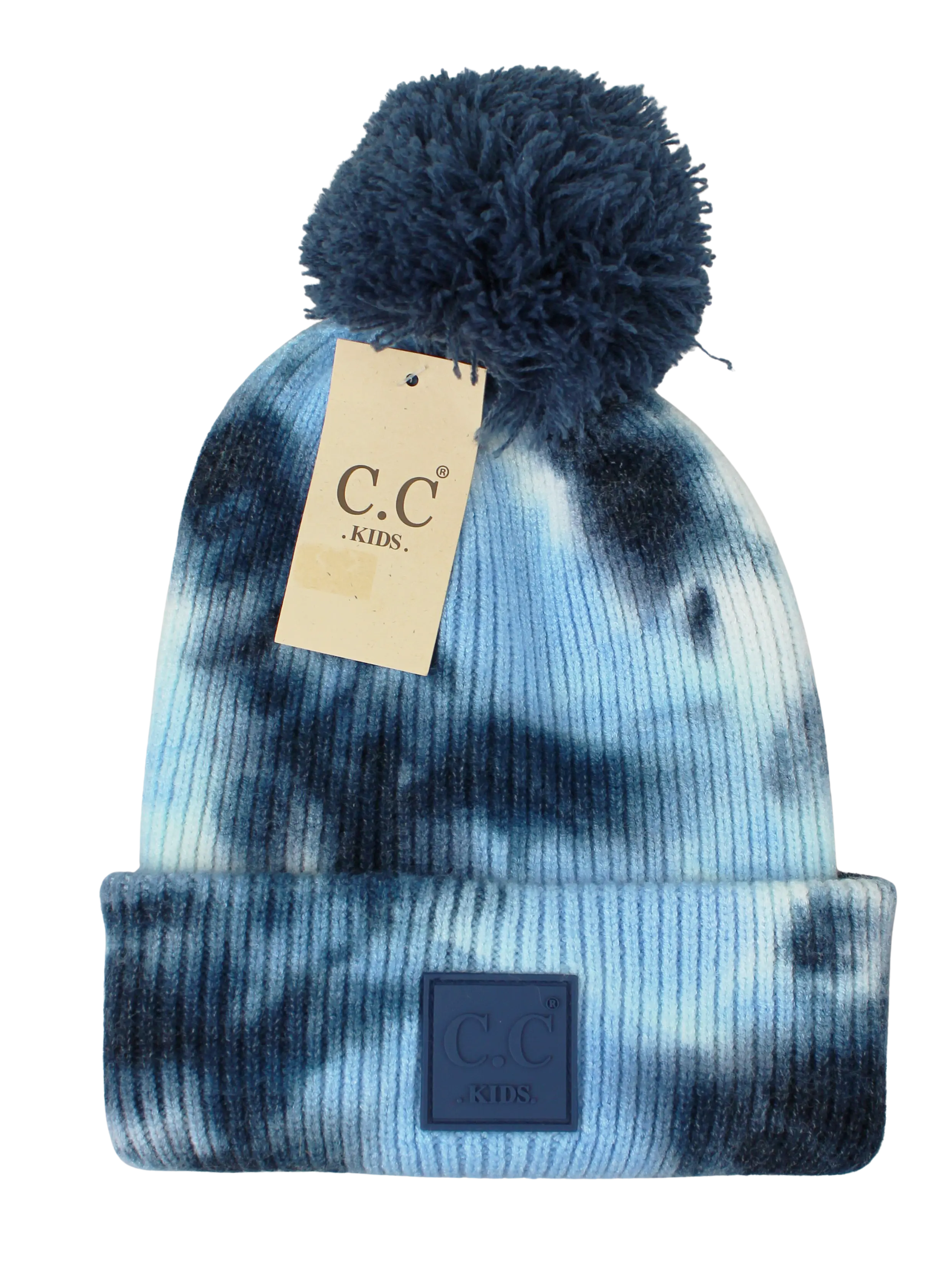 Kids C.C. Tie Dye Pom Beanie – Cozy, Colorful & Stylish Winter Hat  NAVY/PALE BLUE  CHEVEUX CORP.