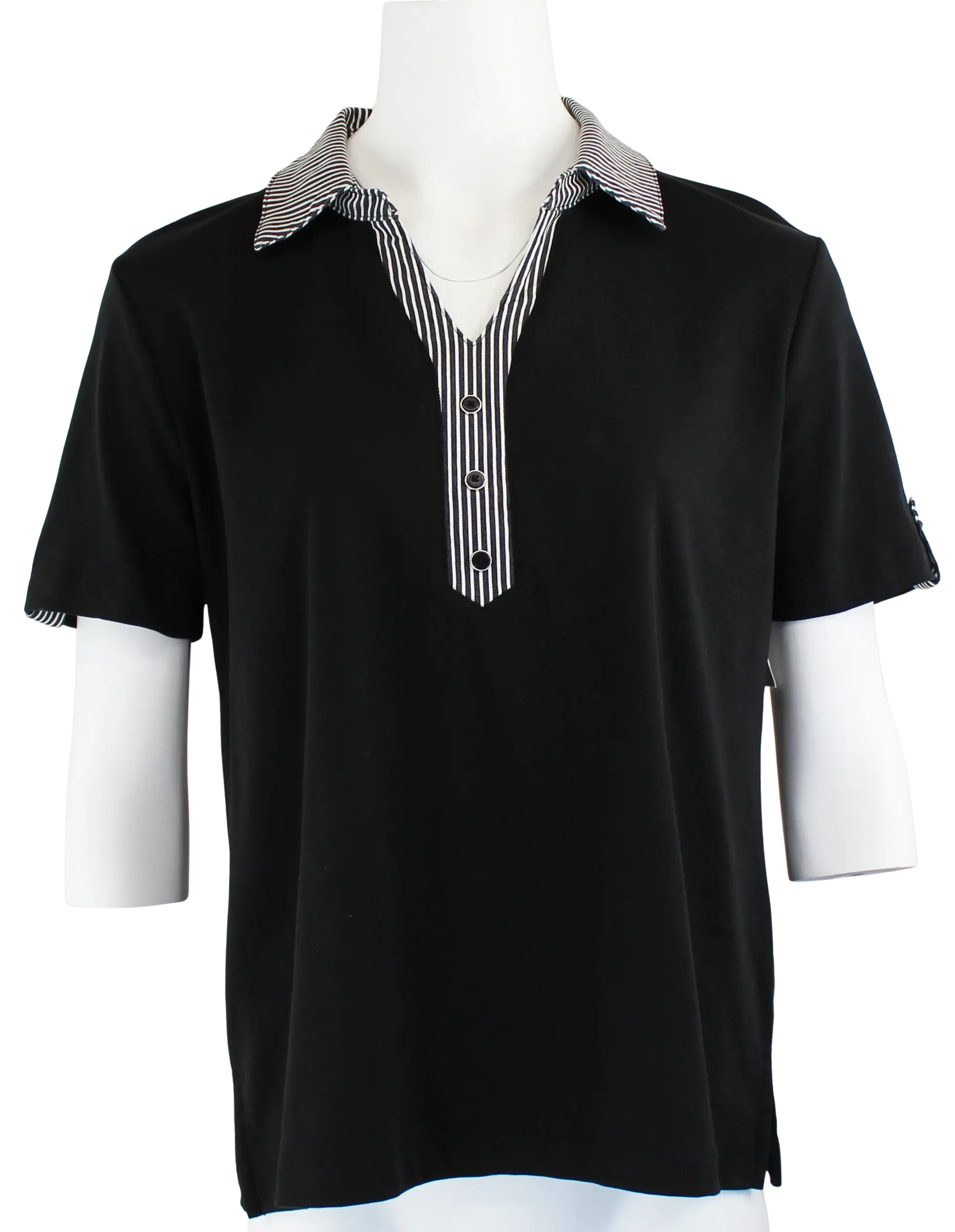 L. Hamrick Sierra Comfy Stripe S/S Top – Short Sleeve Contrast Trim Tee  BLACK / XL  L HAMRICK