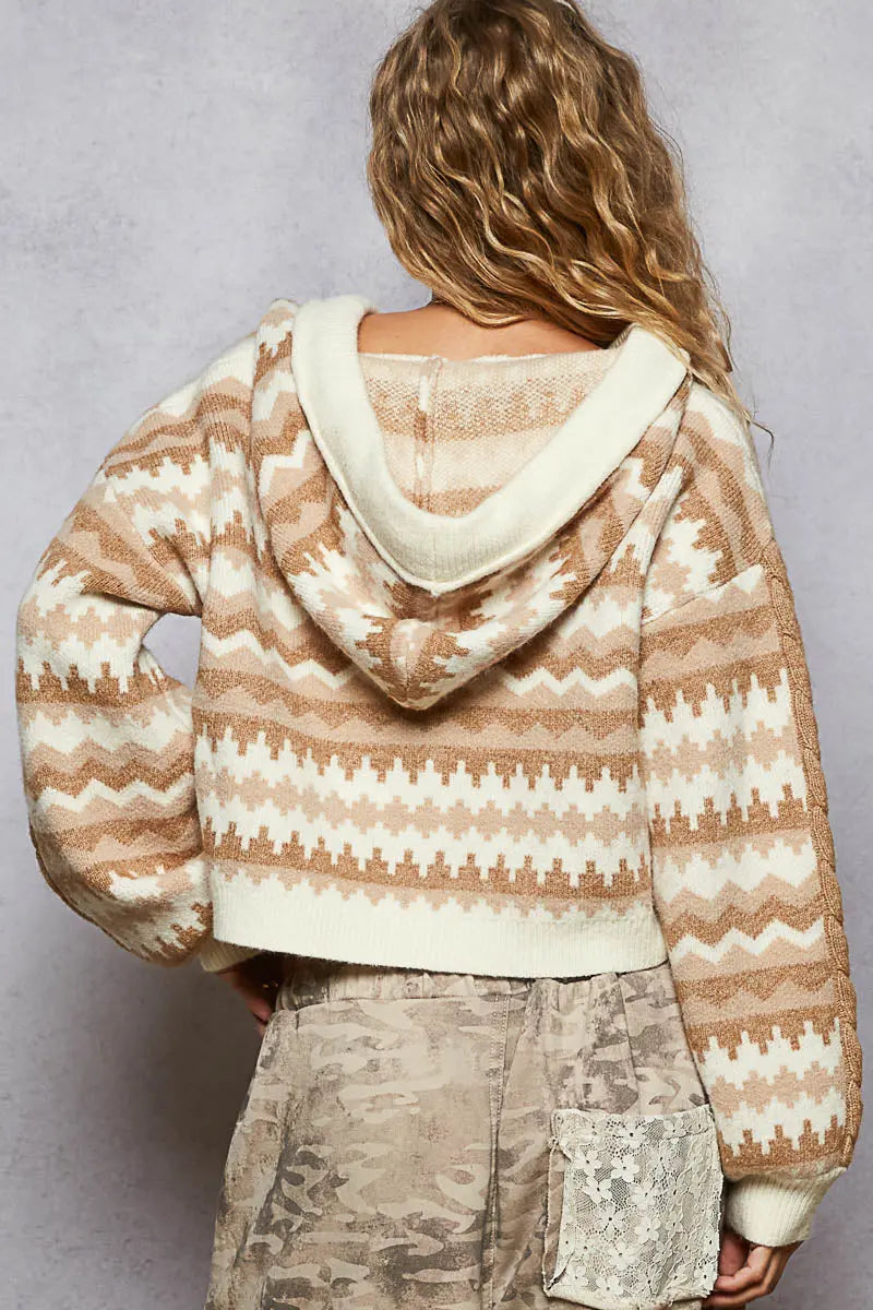 Pol Clothing Autumn In The Desert Cardigan – Chevron Knit Hooded Sweater    POL CLOTHING, INC