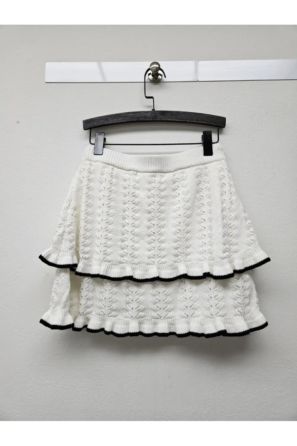 Illa Illa Sweet Life Skirt – Pointelle Knit Ruffle Mini with Contrast Tie    ILLA ILLA