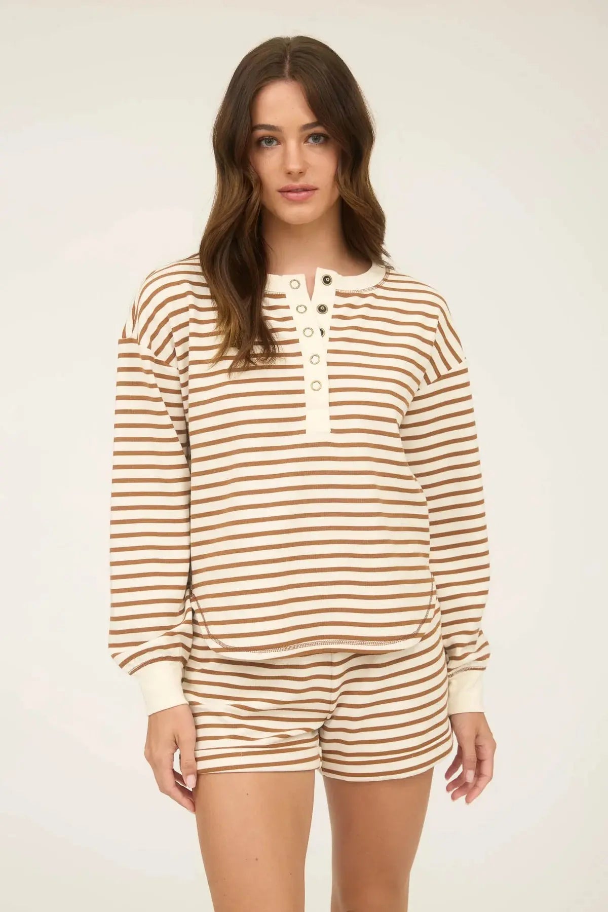 Blu Pepper Cider Me Top – Striped Henley Knit for Effortless Style    BLU PEPPER