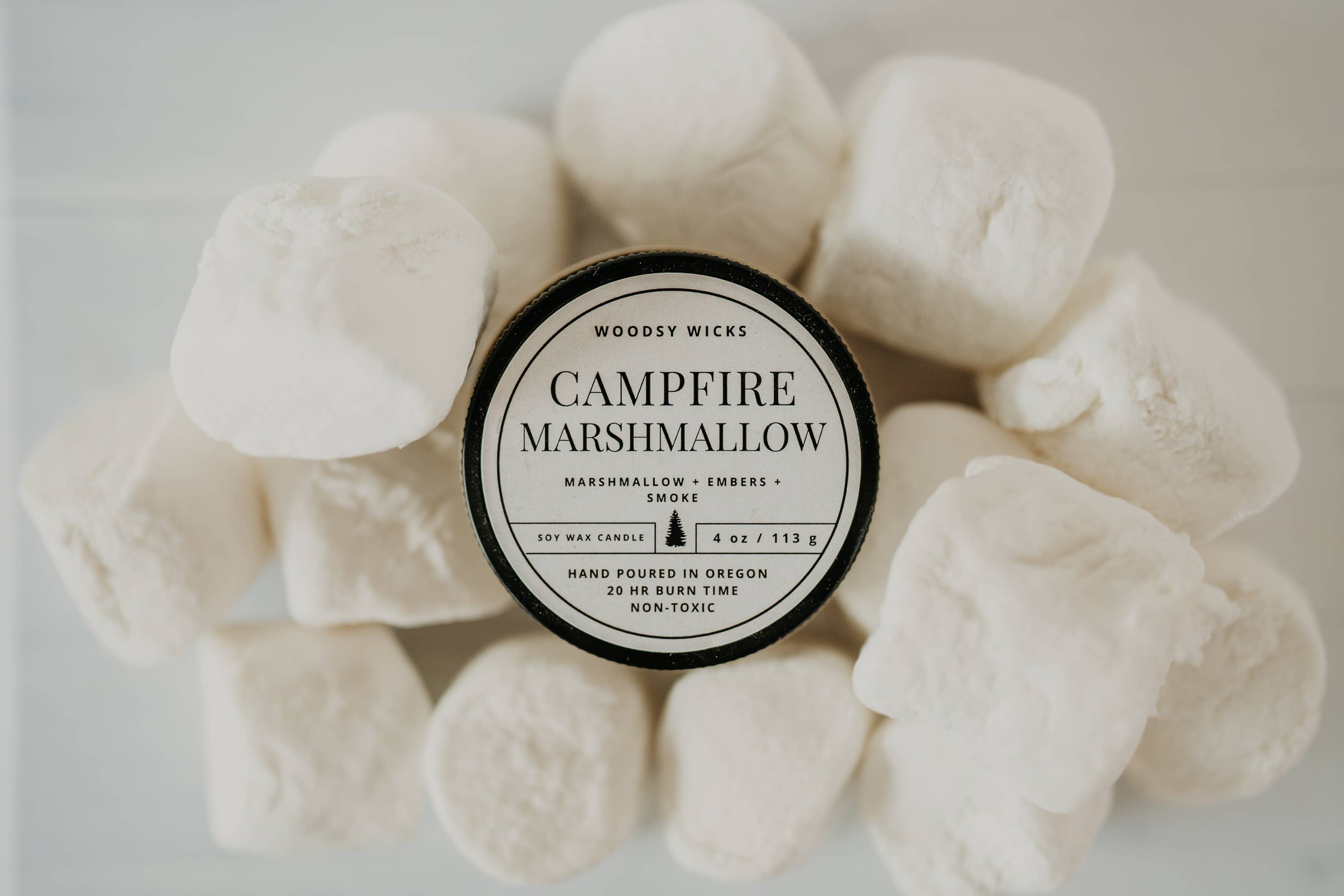 Campfire Marshmallow Candle - 100% Soy Wax - Nontoxic    Woodsy Wicks