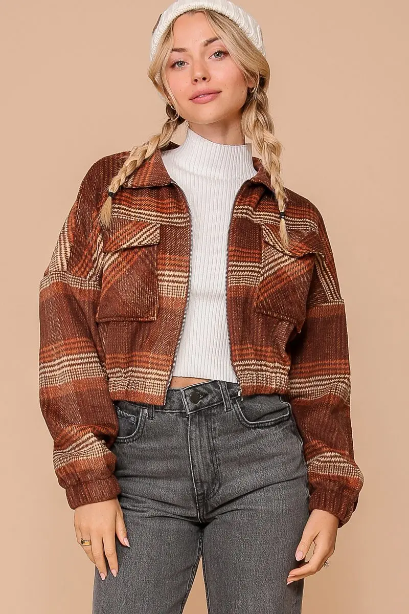 Timing Inc. Harvest Trail Jacket – Cozy Plaid Zip-Up Flannel  BROWN/TAUPE / L  TIMING INC