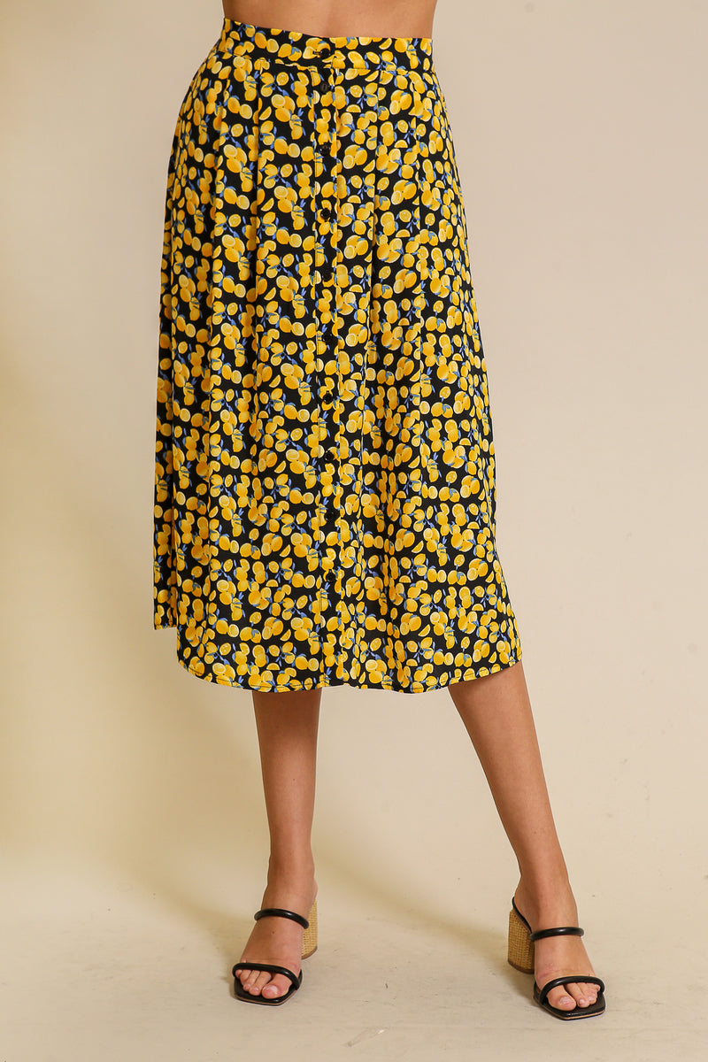 Timing Love of Lemons Skirt – High Wasted A-Line Style    TIMING INC