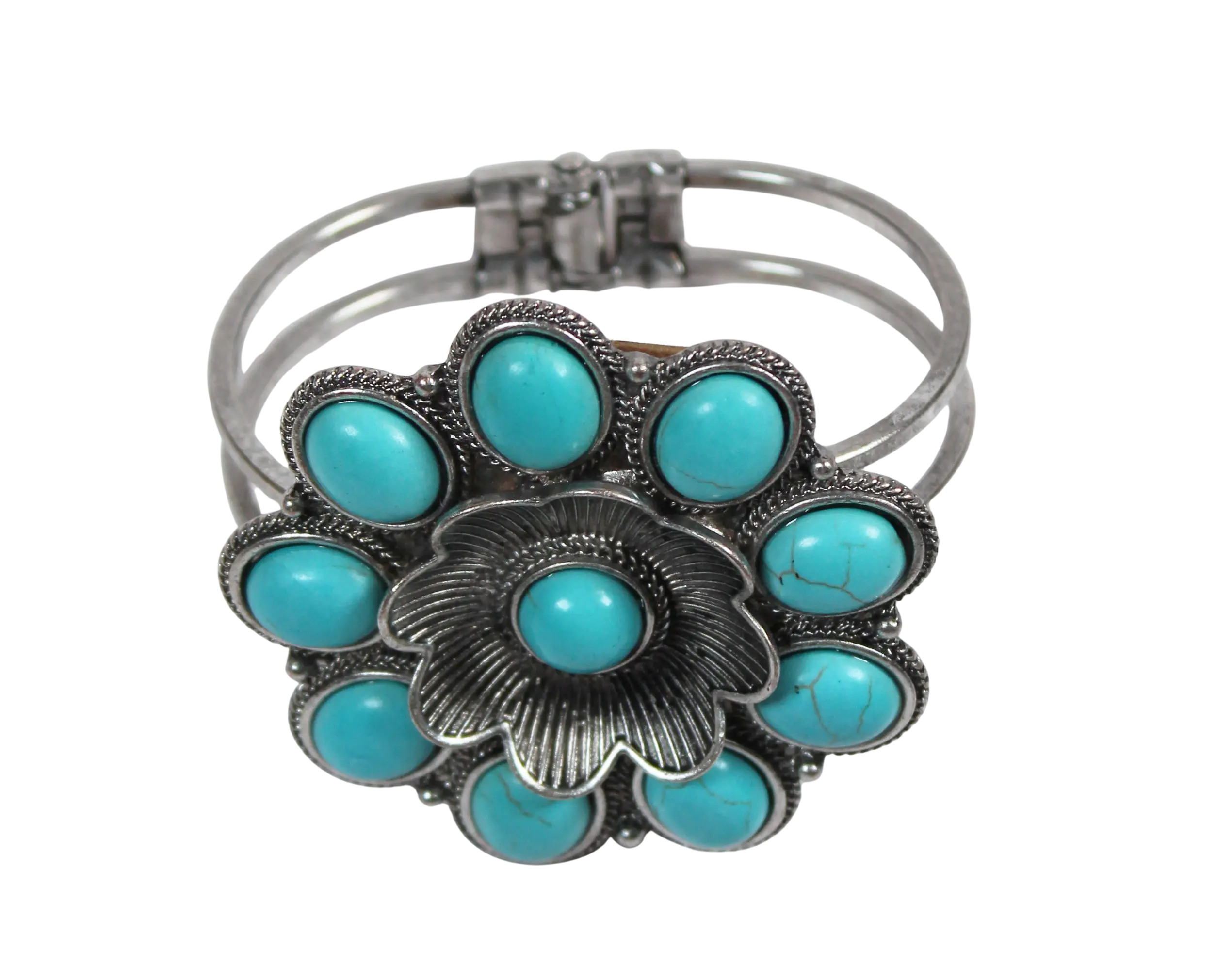 Joia Accessories Sylvia Western Bangle – Bold Turquoise Floral Cuff    JOIA TRADING CO.