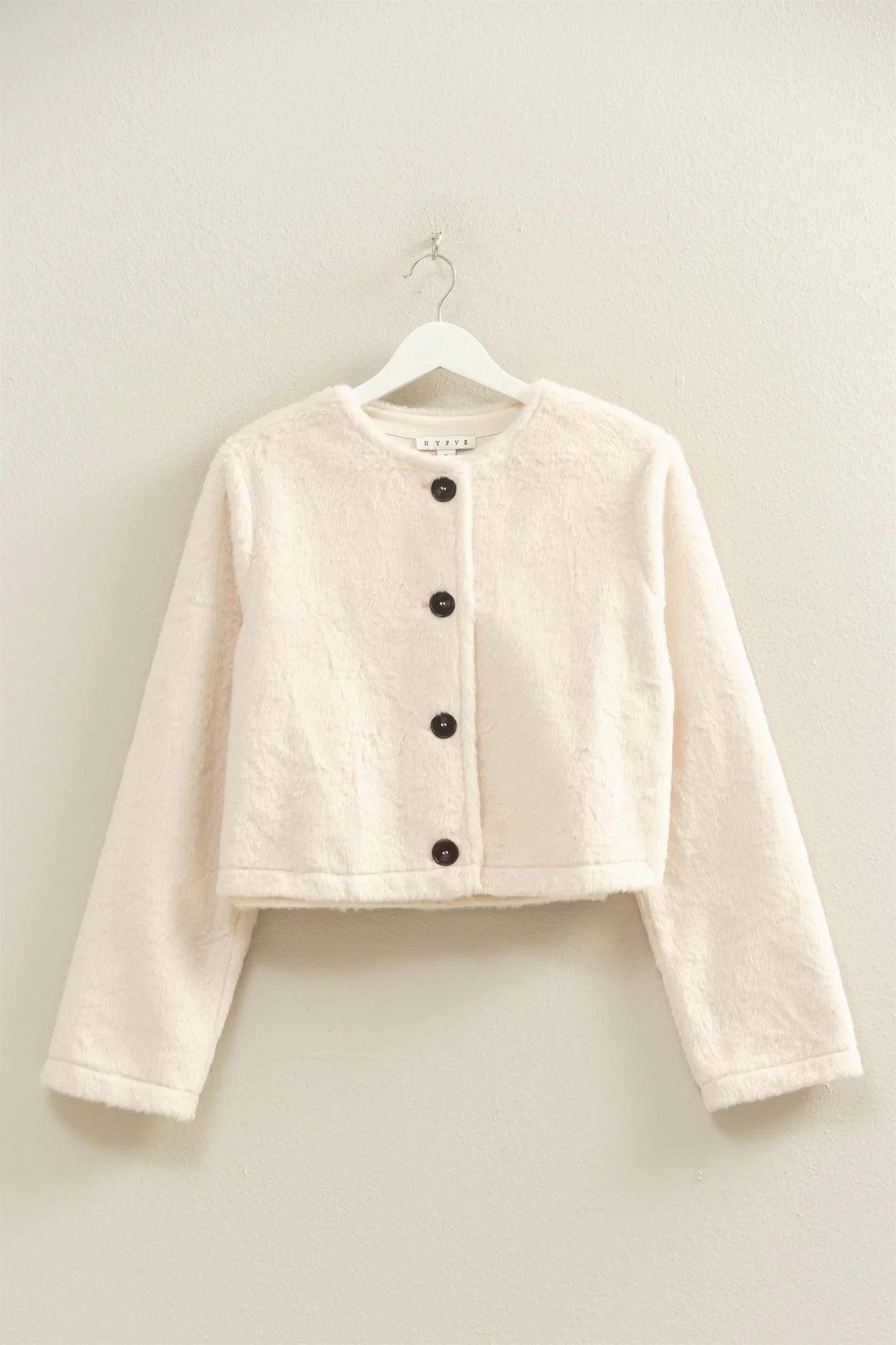 Hyfive Winter Bliss Jacket – Cozy Fuzzy Textured Outerwear  CREAM / L  HYFIVE INC