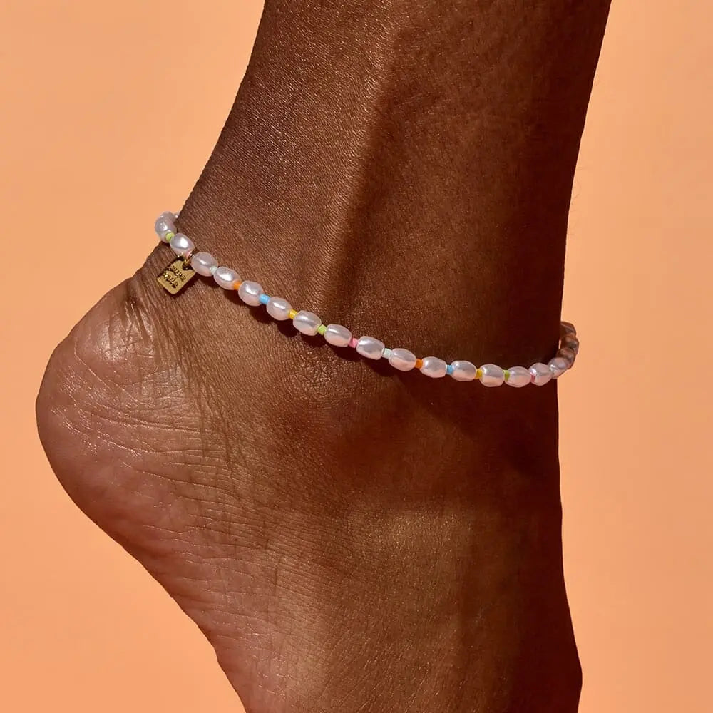 Rainbow Reef Pearl Stretch Anklet    PURA VIDA BRACELETS