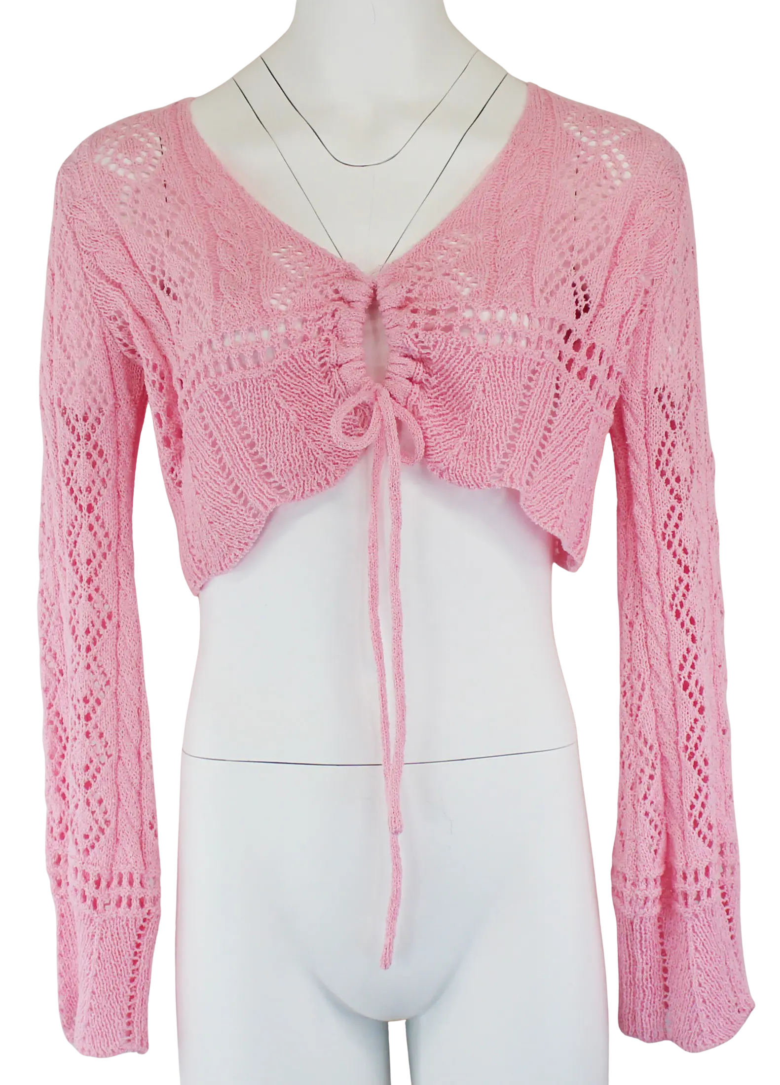 Hyfive Inc. Princess Treatment Bolero – Ruched Tie Front Open-Knit Shrug  PINK / L  HYFIVE INC