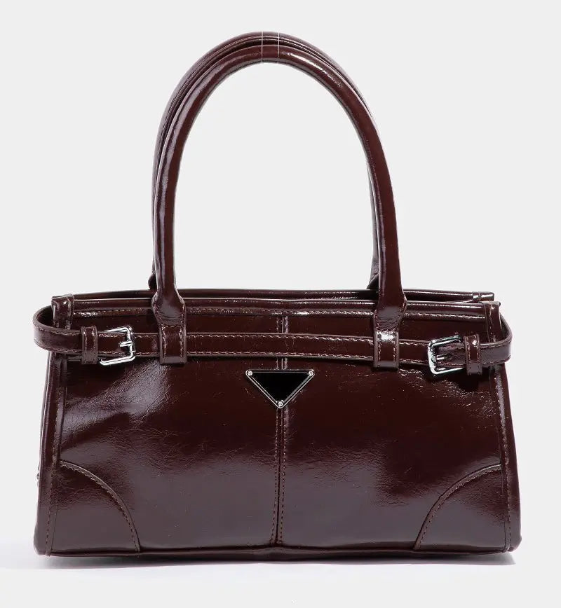 Fame Accessories Paris Glossy Rectangle Bag – Chic Faux Leather Handbag    FAME ACCESSORIES