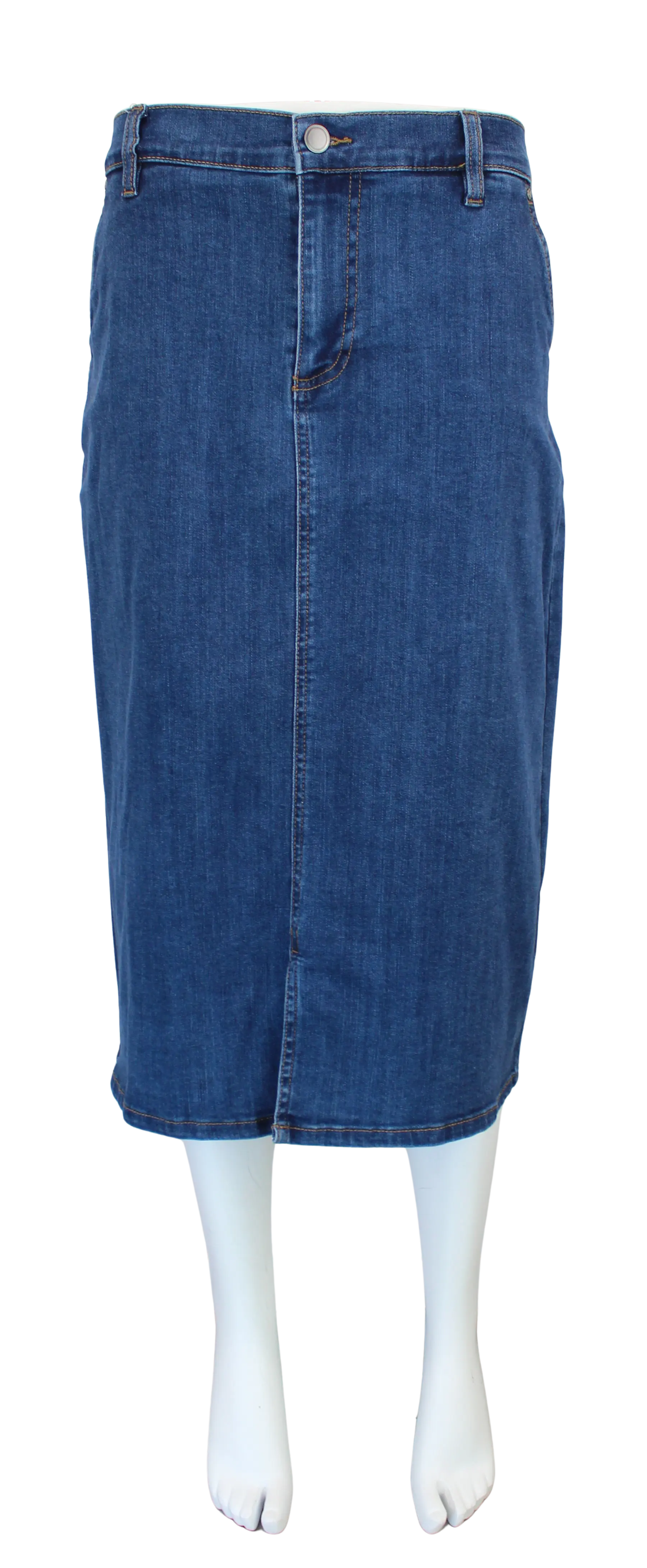 L. Hamrick Betty Denim Skirt – Comfortable Everyday Midi Skirt  DENIM / 16  L HAMRICK