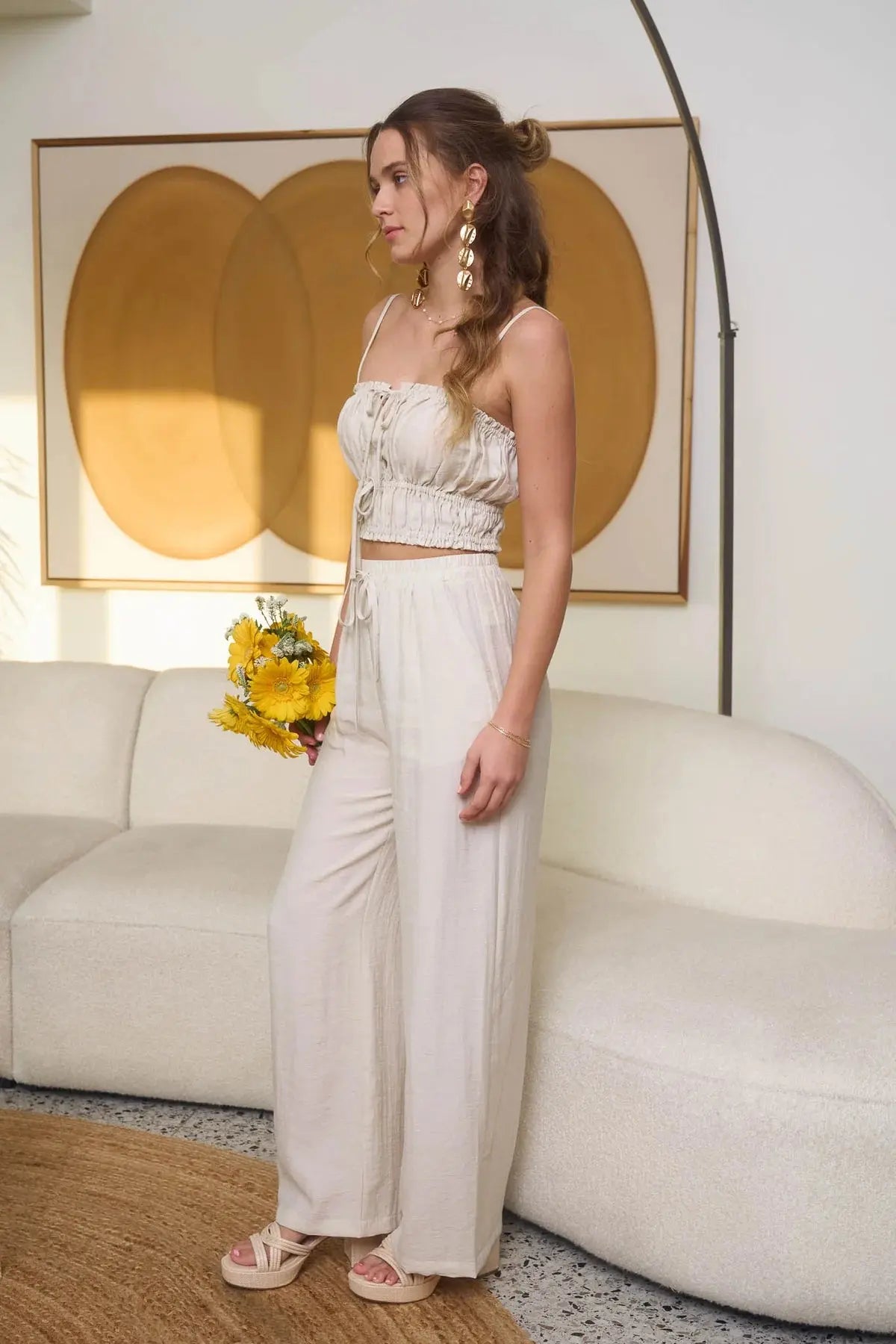 Blu Pepper Amelia Front Tie Set – Cropped Front Tie Top & High Waist Lounge Pants    BLU PEPPER