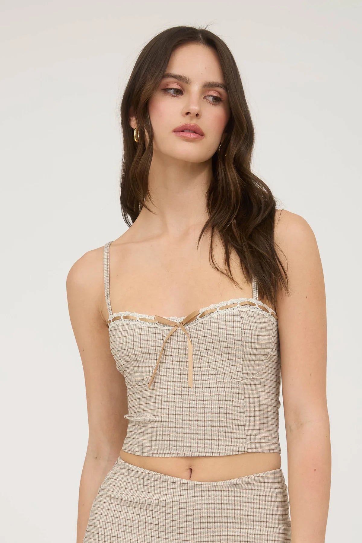 Blu Pepper Butterscotch Plaid Corset – Sweetheart Neckline & Lace    BLU PEPPER