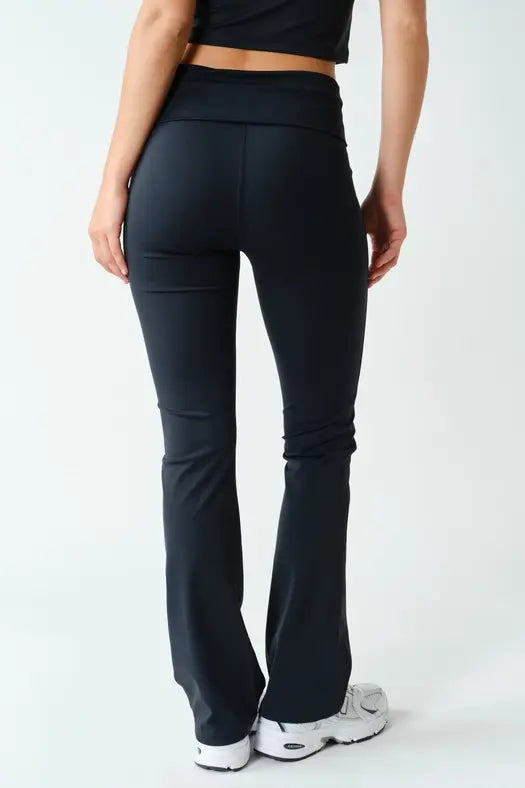 Mono B Align Fold-Over High-Waist Flare Leggings – Sleek Stretch with a Flattering Flare