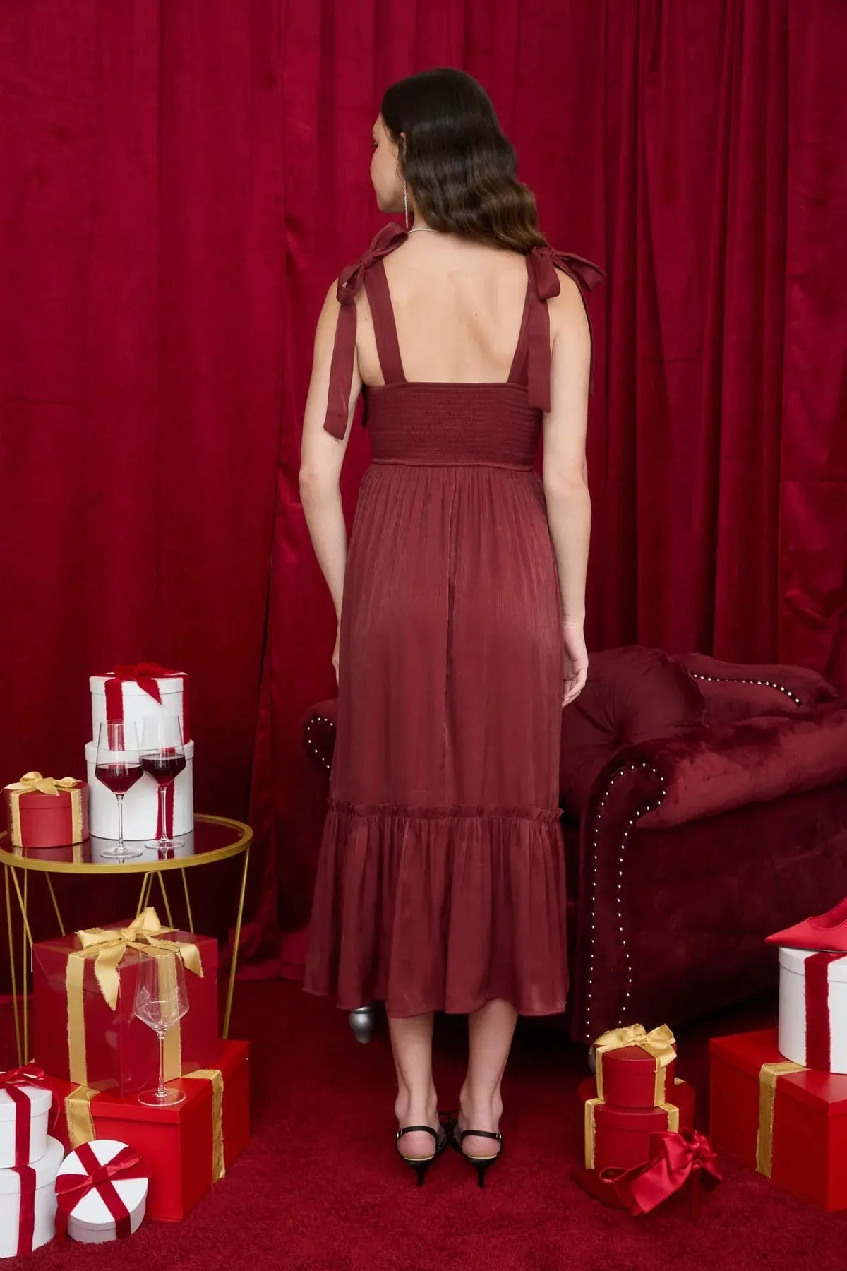Blu Pepper Dear Autumn Dress – Romantic Midi with Sweetheart Neckline    BLU PEPPER
