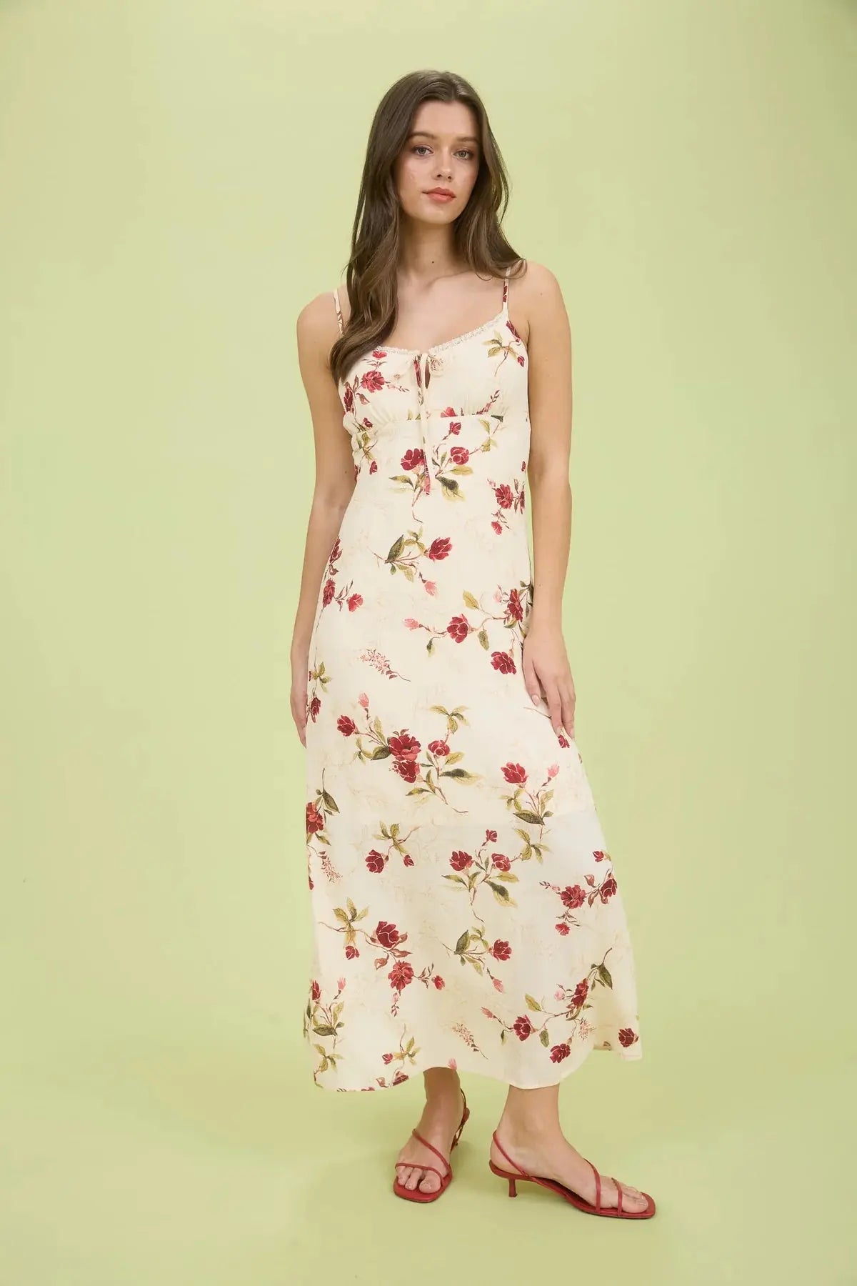 Blu Pepper Garden of Love Floral Midi Dress – Romantic Summer Style  RED MULTI / L  BLU PEPPER
