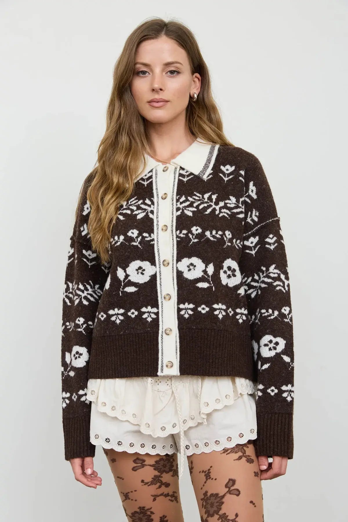 Blu Pepper Cocoa Bloom Sweater – Vintage Florals with Cozy Charm