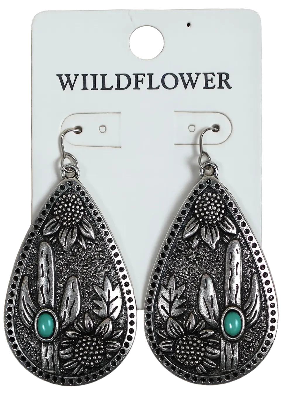 Joia Accessories Oakley Western Cactus Teardrop Earrings – Rustic Desert Style  SILVER  JOIA TRADING CO.
