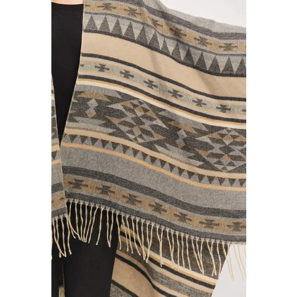 Joia Accessories Lucy Aztec Pattern Fringe Shaw Sweater – Boho Chic & Cozy    JOIA TRADING CO.