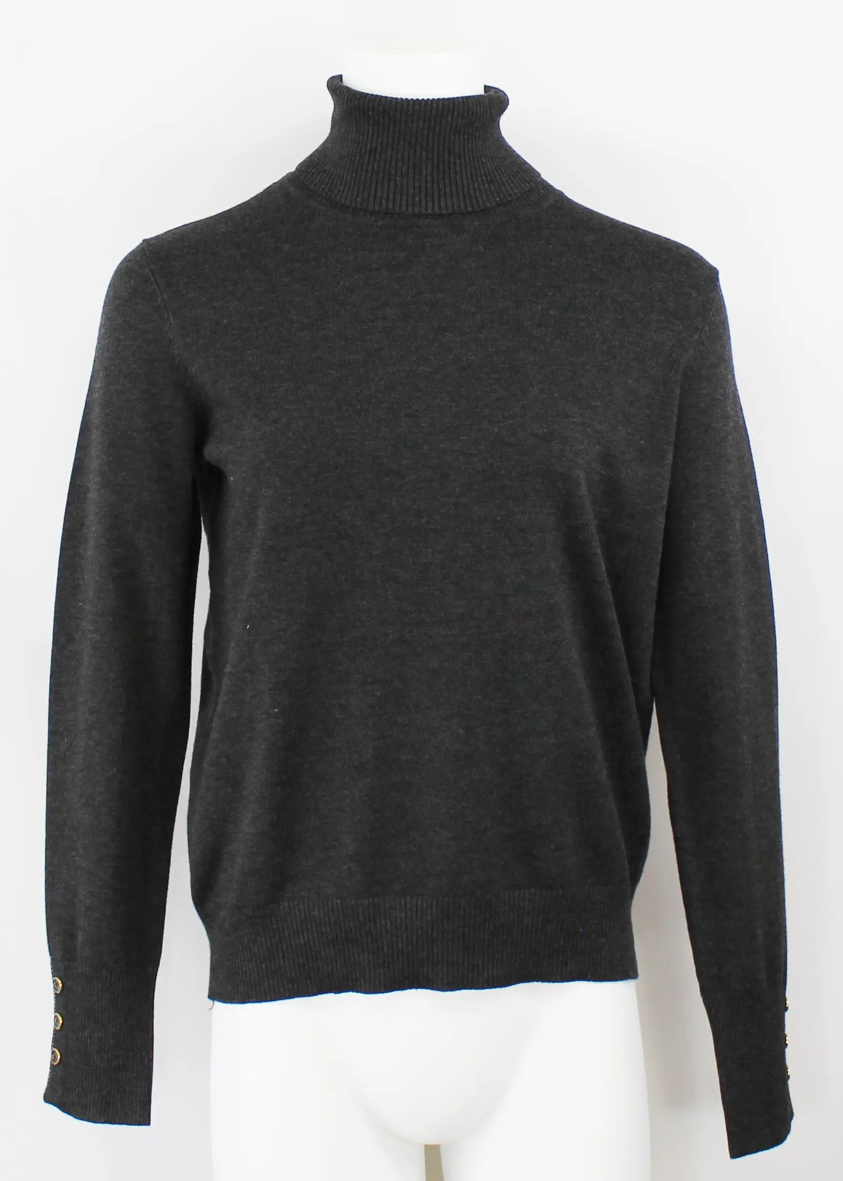 Keren Hart Susan Pullover Sweater – Soft Knit Turtleneck with Button Cuffs  CHARCOAL-XL  KEREN HART