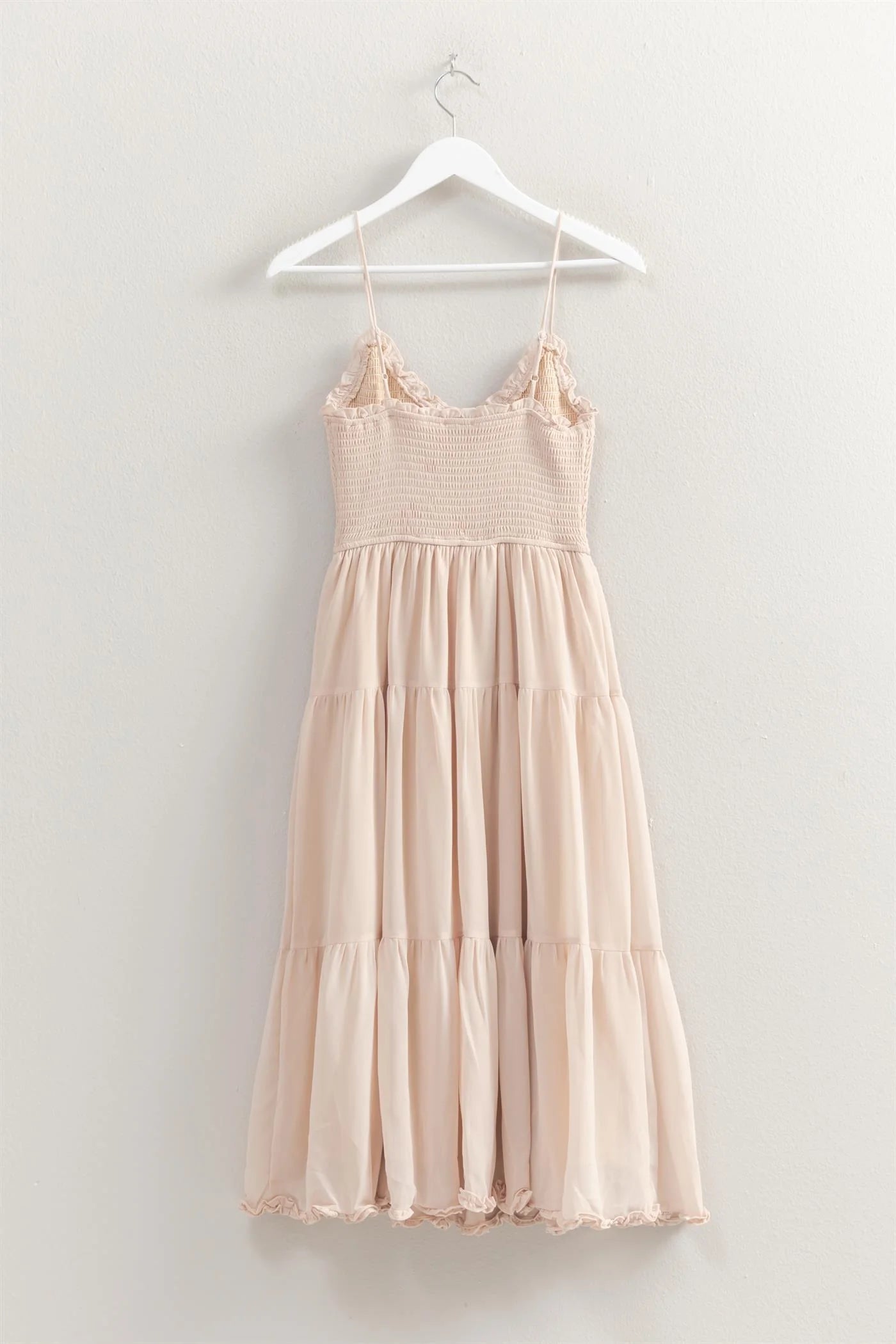 Hyfive Inc. Champagne Toast Dress – Tiered Chiffon Midi with Smocked Bodice    HYFIVE INC