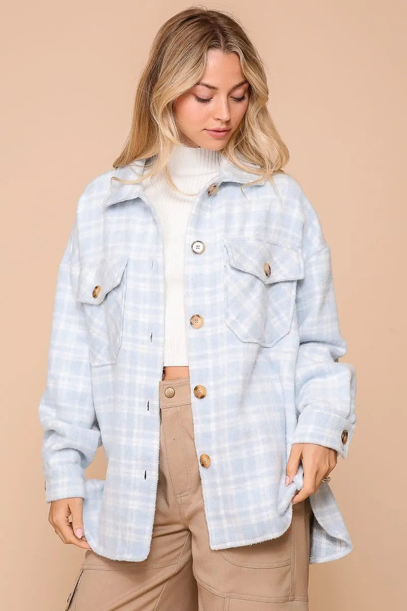 Timing Inc. Chill Out Jacket – Oversized Plaid Shacket for Cozy Style    TIMING INC