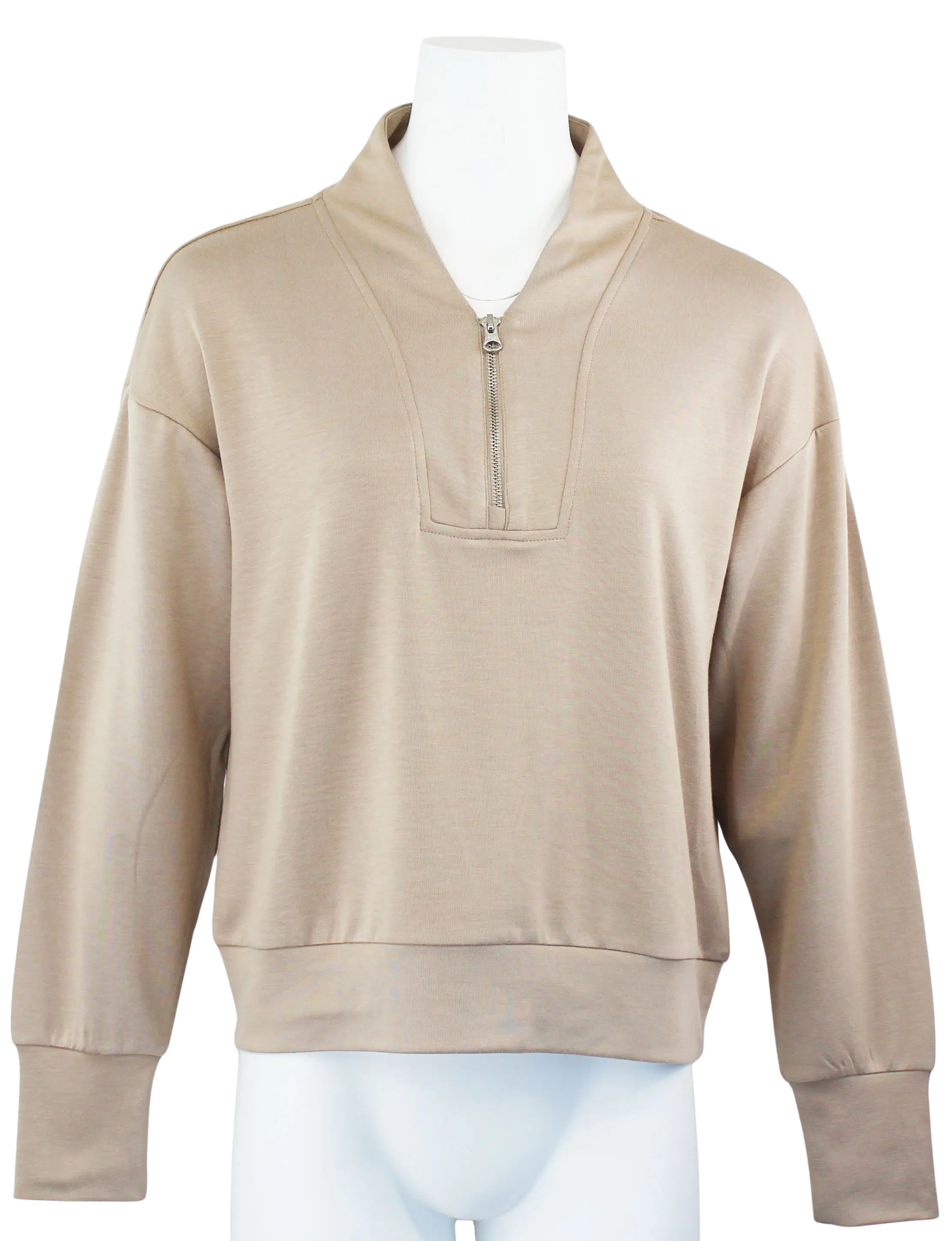 Keren Hart Martha Pullover – Relaxed Zip-Collar Long Sleeve Top  CAMEL-XL  KEREN HART