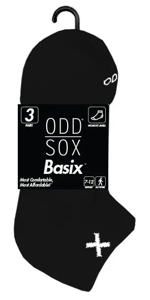 Women’s ODD SOX Basix Ankle Socks (3-Pack) – Comfortable & Breathable Fit  OS / BLACK  ODD SOX