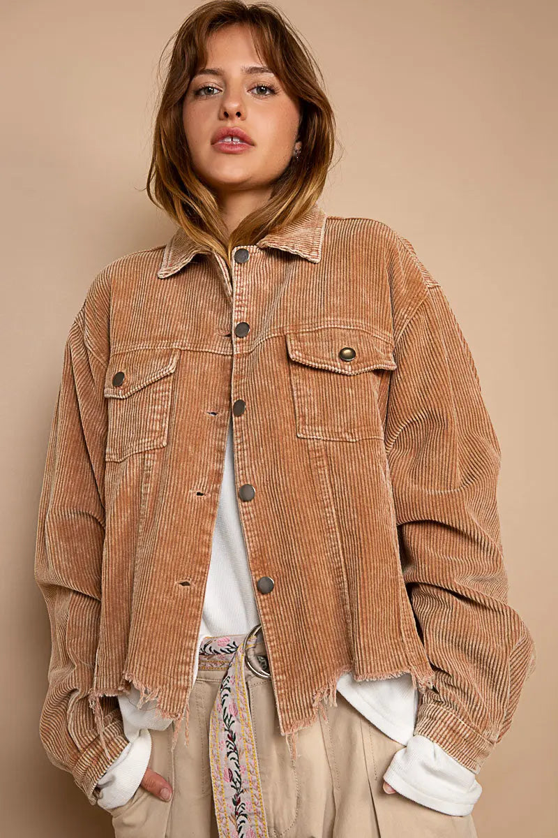 Pol Clothing Inc. Love You A Latte Jacket – Cozy Corduroy Trucker Style    POL CLOTHING, INC
