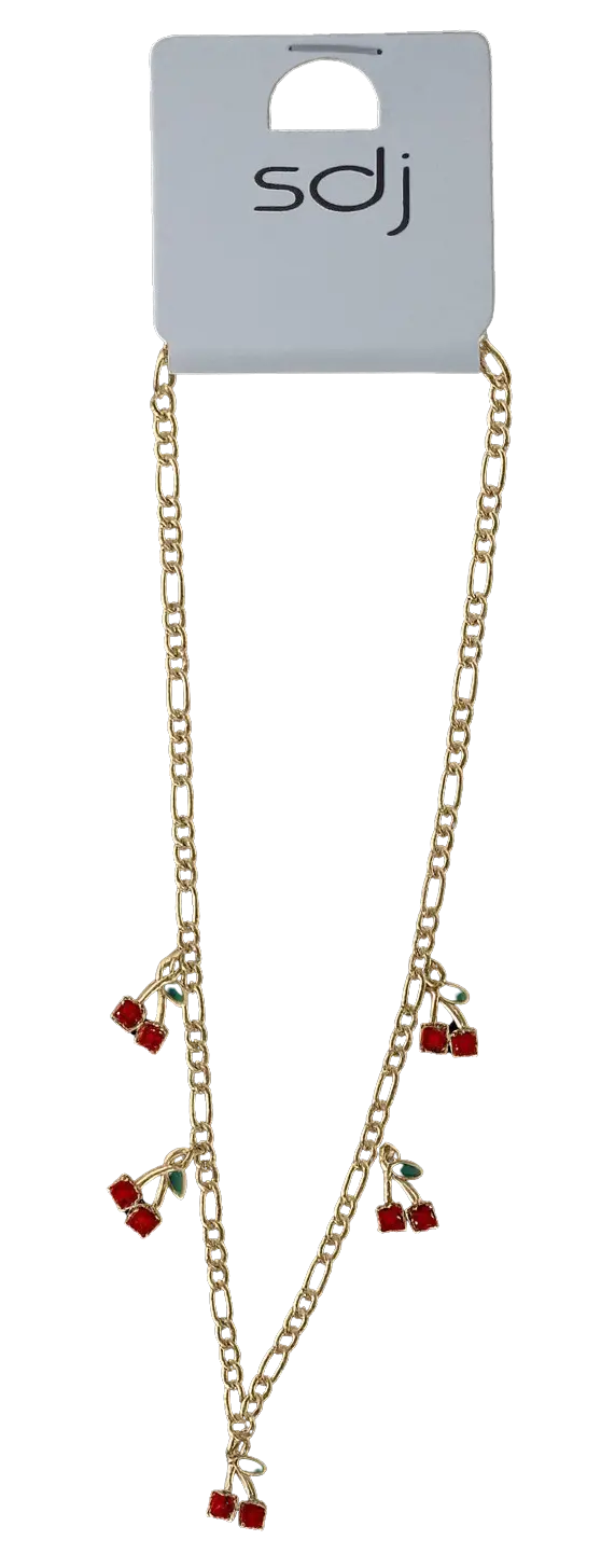 Joia Accessories Cherry Garden Necklace – Gold-Tone Chain with Cherry Charms    JOIA TRADING CO.