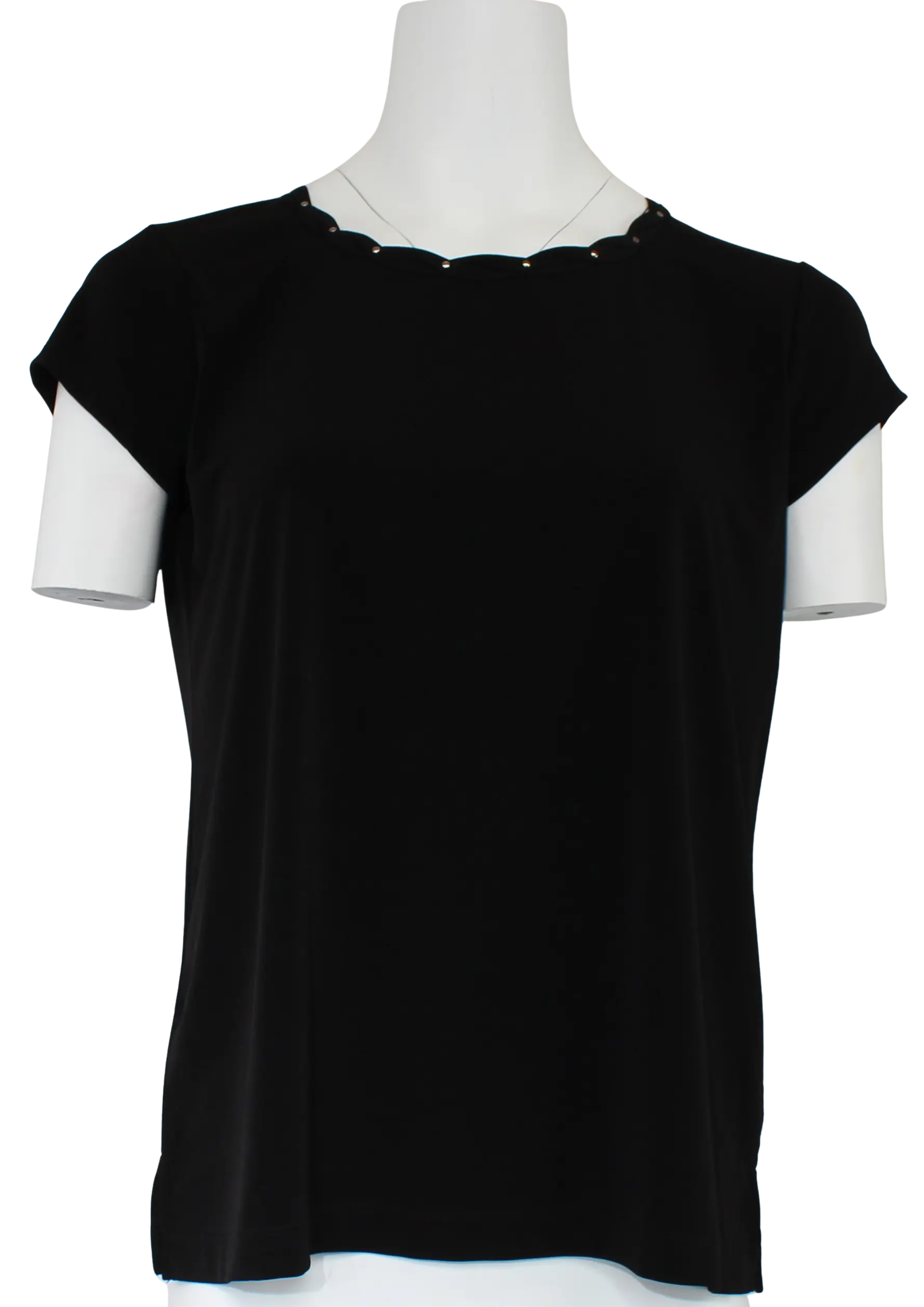 L. Hamrick Dede Knit Top – Scalloped Neckline with Stud Detail  BLACK / XL  L HAMRICK