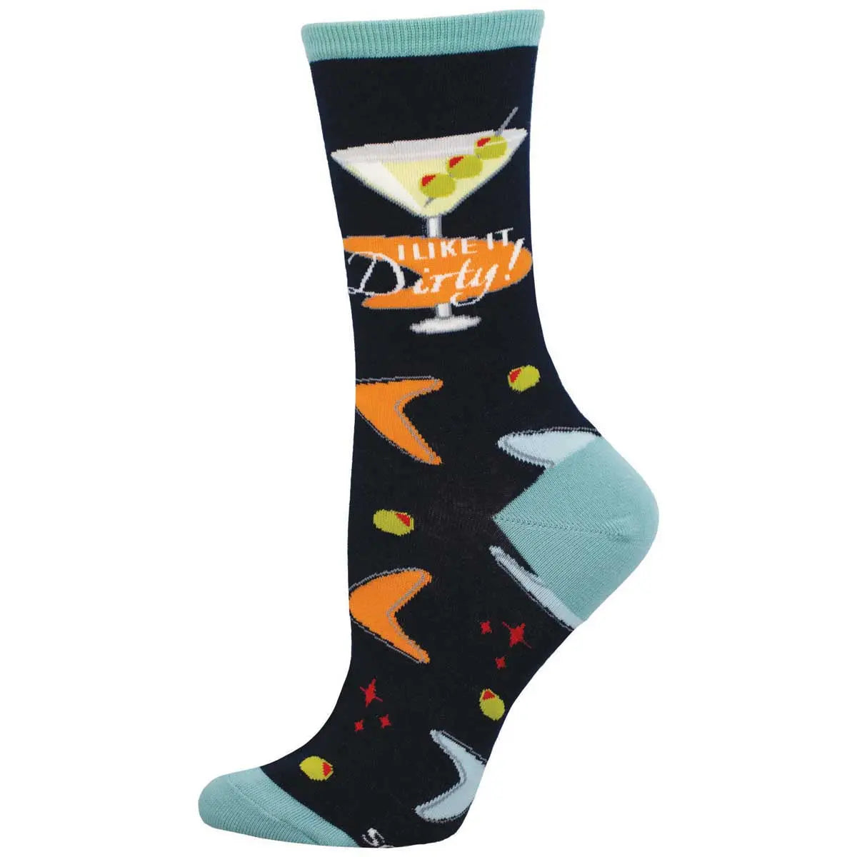 Women's SockSmith I Like It Dirty Socks – Fun Martini Novelty Crew    SOCK SMITH