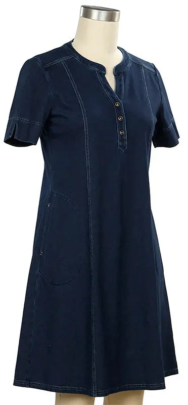 L. Hamrick Shania Knit Denim Dress – Comfortable & Stylish Everyday Wear    L HAMRICK