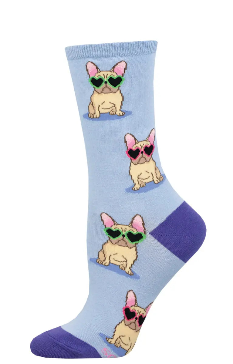 Socksmith Frenchie Fashion Crew Socks – Fun Dog Print Cotton Socks    SOCK SMITH