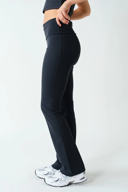 Mono B Align Fold-Over High-Waist Flare Leggings – Sleek Stretch with a Flattering Flare
