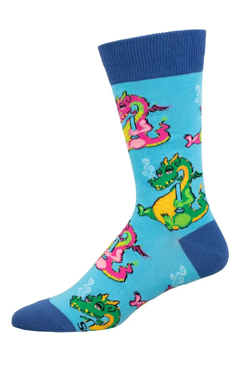 Men’s Socksmith Blowing Smoke Socks – Colorful Cartoon Dragon Design    SOCK SMITH