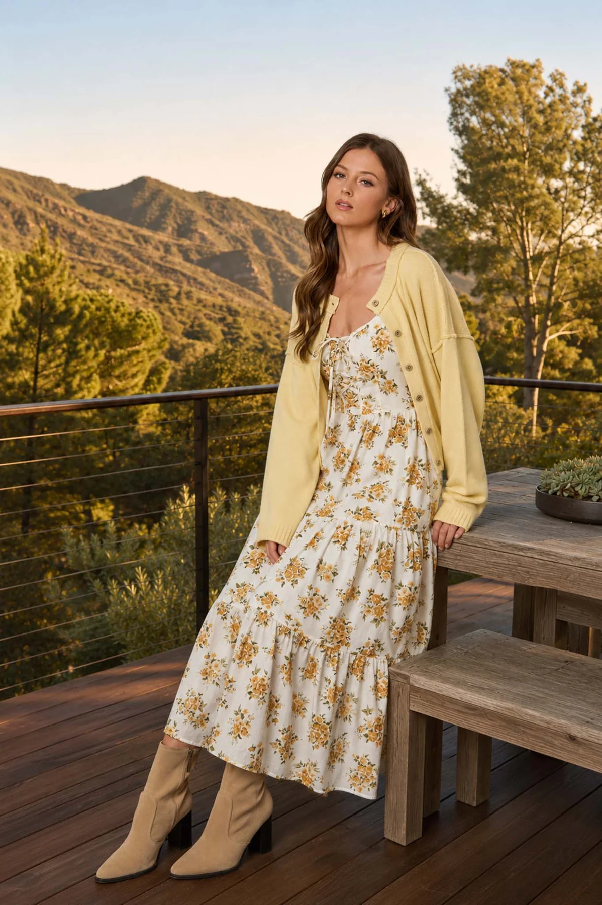 BLOSSOM MUSE FLORAL FRONT LACE MIDI DRESS    BLU PEPPER