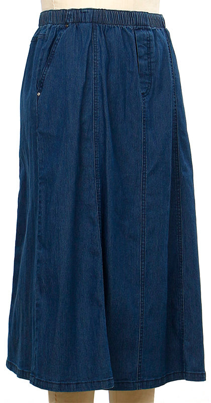 L Hamrick City Stroll Denim Skirt – Comfortable Pull-On Denim Skirt