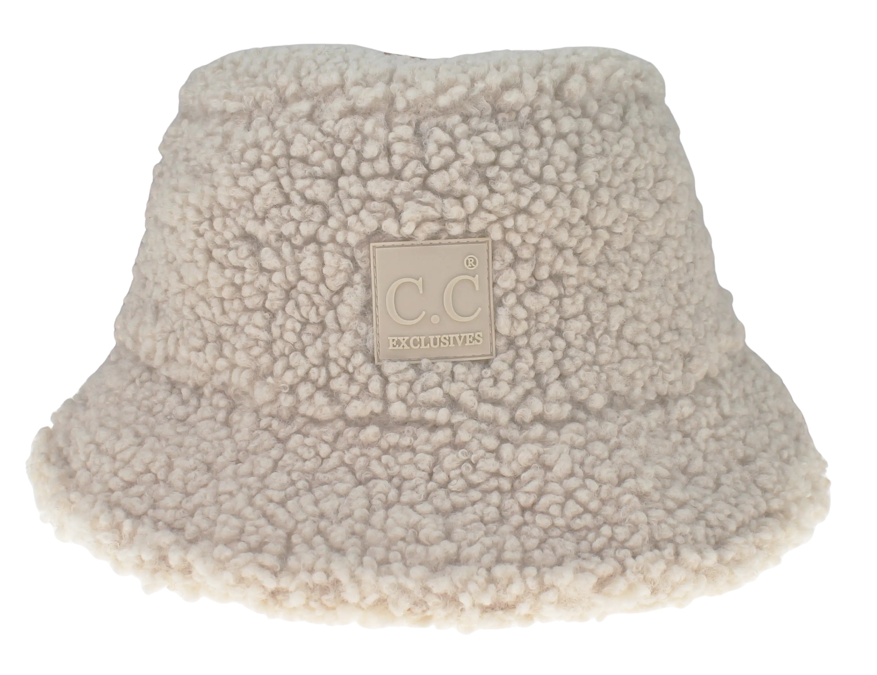 C.C. Sherpa Bucket Hat w/ Rubber Patch – Warm, Stylish Fall & Winter Hat  BEIGE  CHEVEUX CORP.