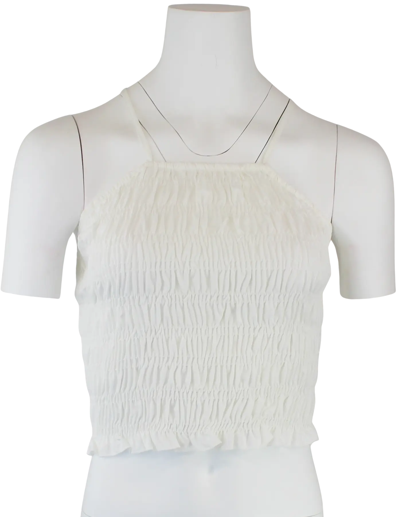Timing Inc. Here Comes The Sun Halter Top – Smocked Back-Tie Crop  WHITE-L  TIMING INC