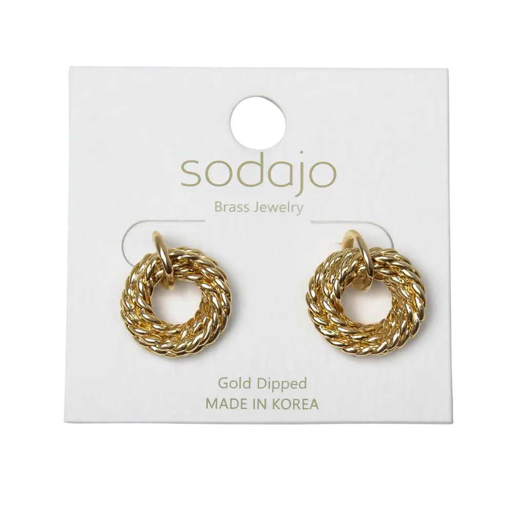 Joia Accessories Emma Circle Twist Post Earrings – Gold Rope-Inspired Design    JOIA TRADING CO.
