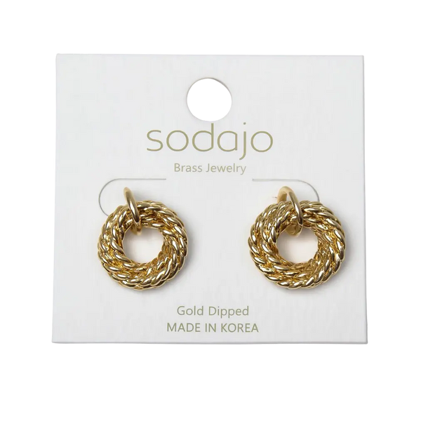 Joia Accessories Emma Circle Twist Post Earrings – Gold Rope-Inspired Design