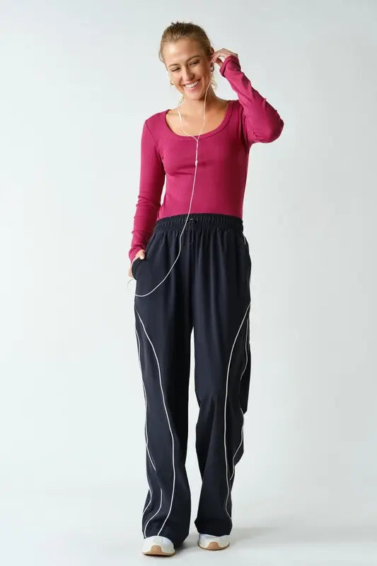 Mono B Curved Classic Track Pants – Wide Leg Athleisure    MONO B