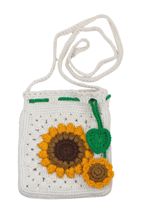 Joia Sunflower Knit Pouch – Crochet Mini Crossbody Bag