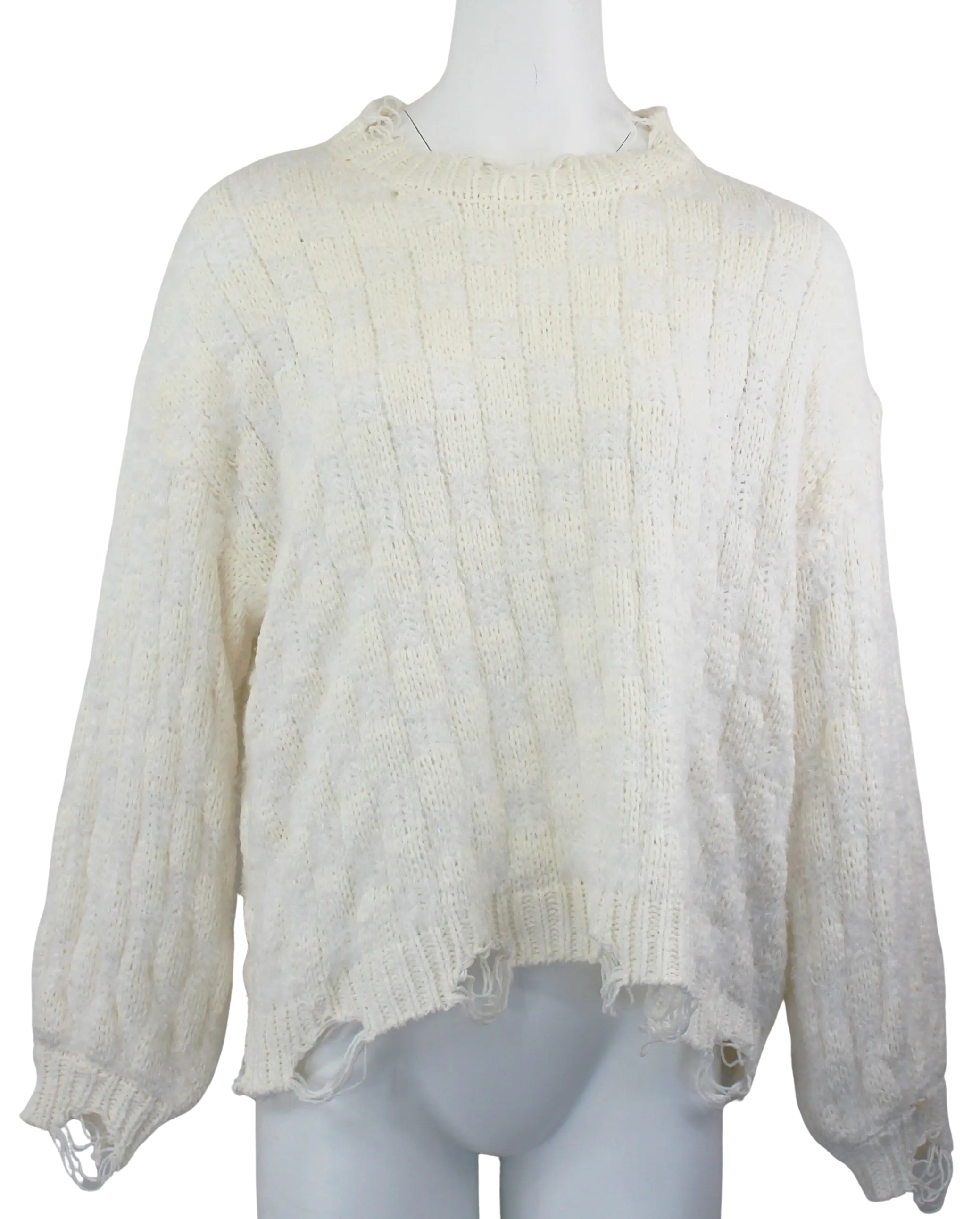 Pol Clothing Inc. Call For Fall Sweater – Distressed Oversized Rib Knit Pullover  CREAM / L  POL CLOTHING, INC
