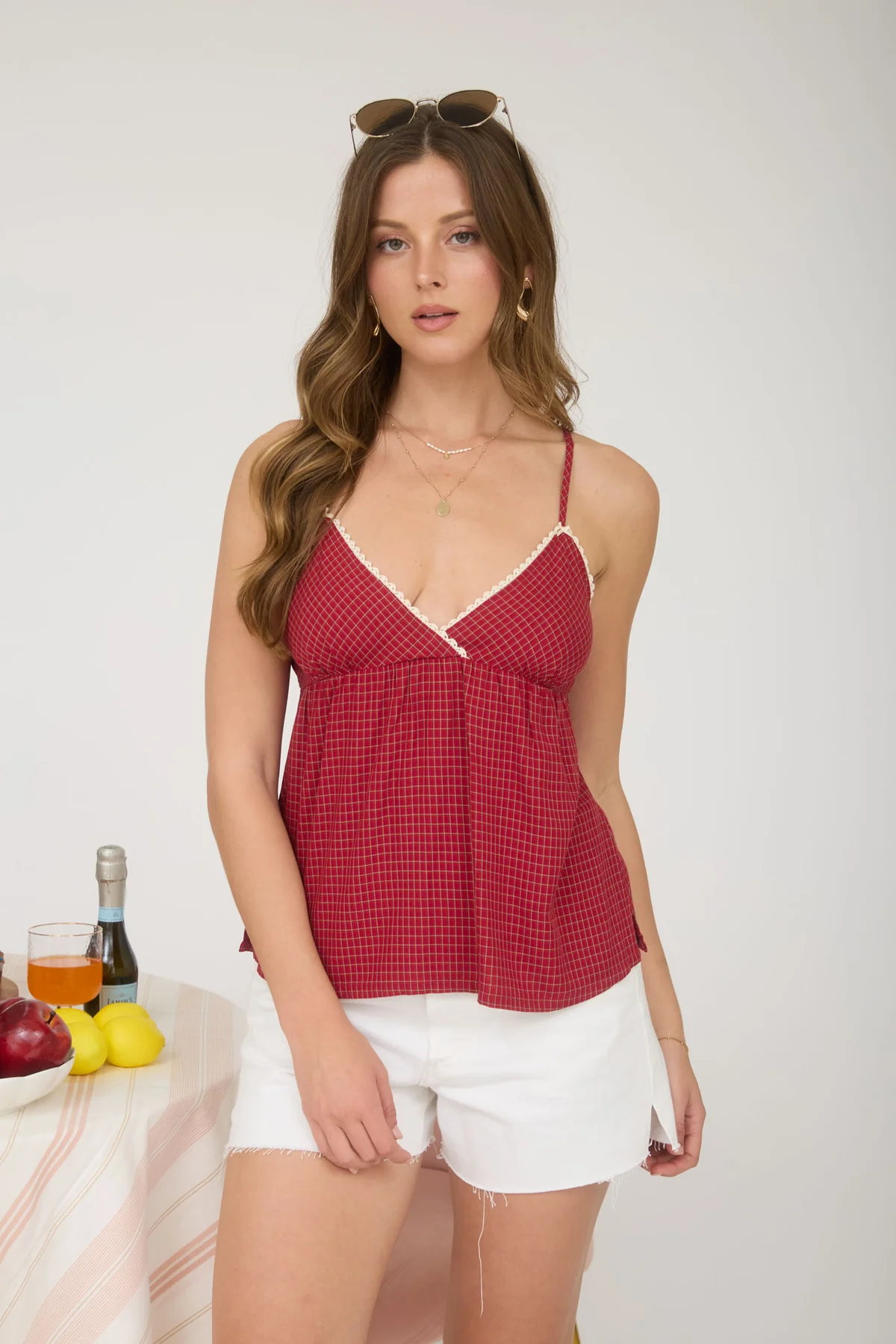 Blu Pepper Countryside Crush Top – Plaid V-Neck with Back Tie Detail