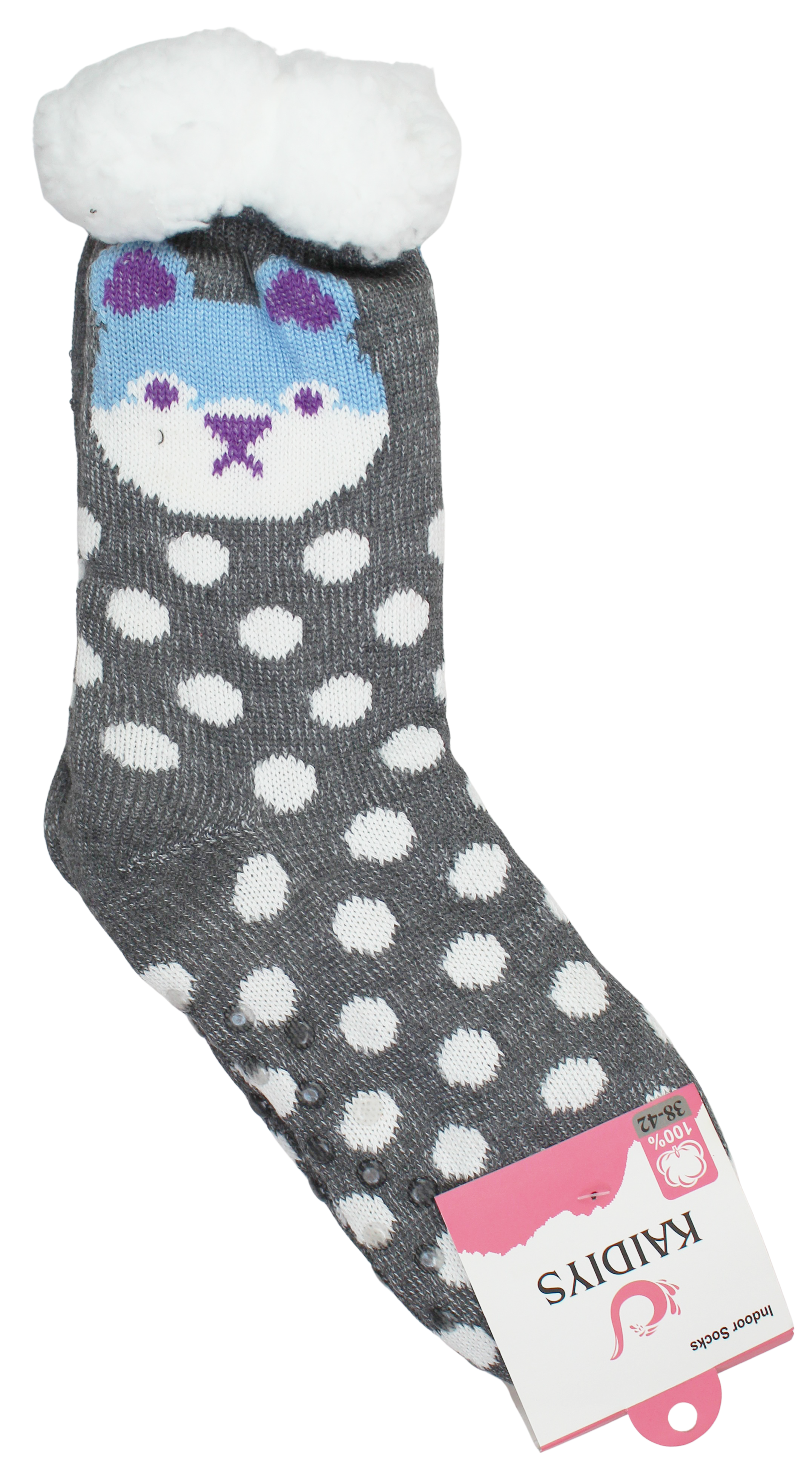 Joia Cozy Winter Socks – Warm Plush Indoor Socks  POLKA DOT PUP-GREY  JOIA TRADING CO.
