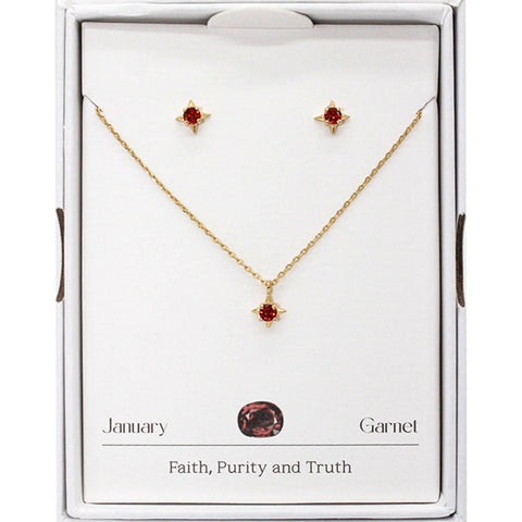 Joia Birthstone Star Necklace w/Earrings – Elegant 16” Jewelry Duo