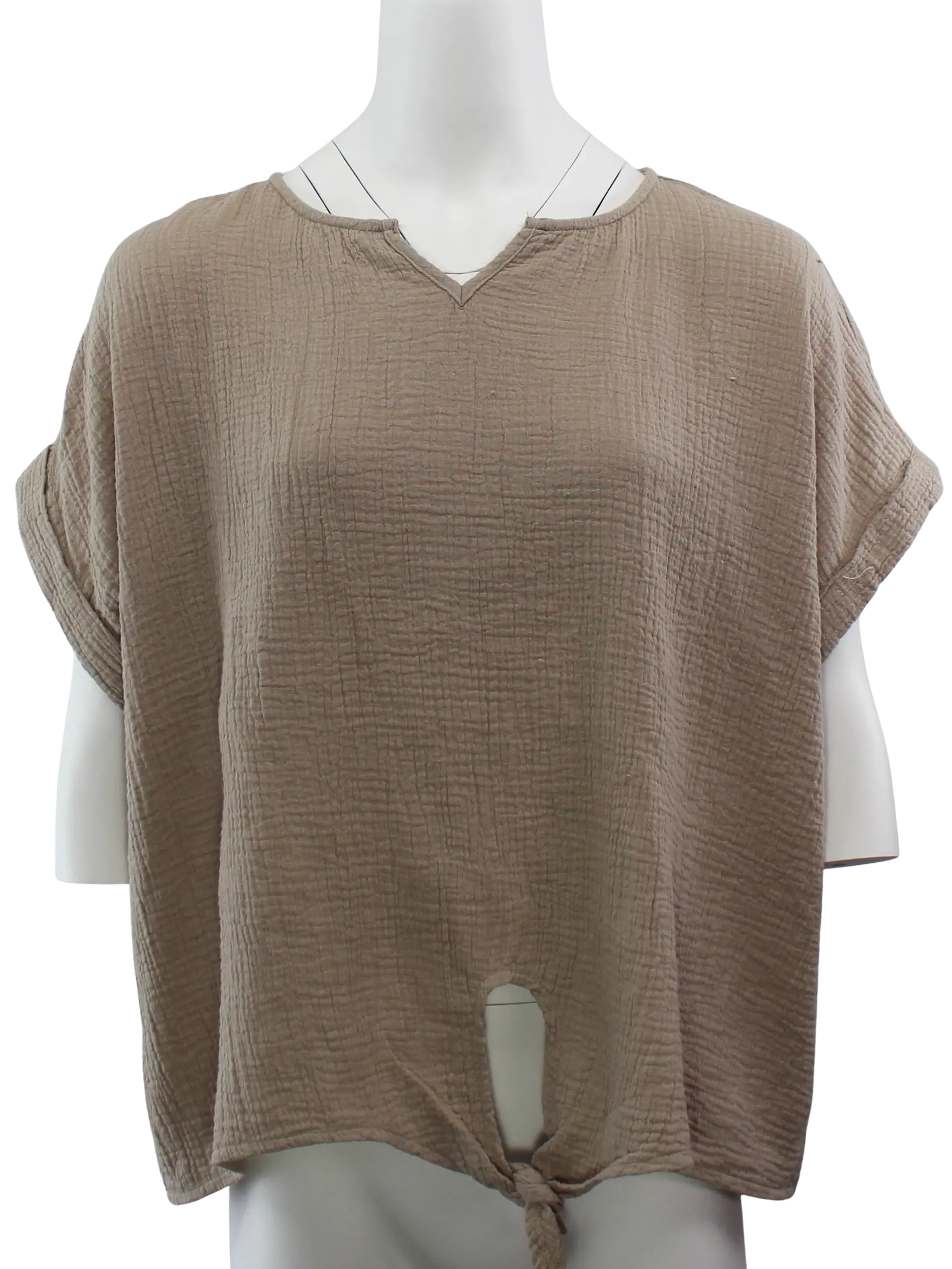 Keren Hart Flora S/S Shirt – Lightweight Cotton Tie-Front Top  KHAKI-XL  KEREN HART